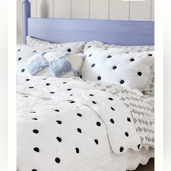 Anthropologie Cotton Polka Dot Embroidered Bedspread